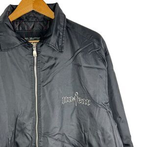 No Fear Mens XL Nylon Full Zip Biker Mechanic Jacket Black Embroidered Flame VTG